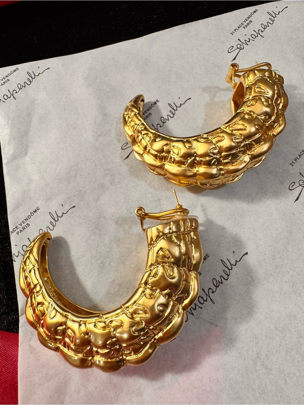 Schiaparelli inspired Gold Quilted Hoop Earrings - Unbranded